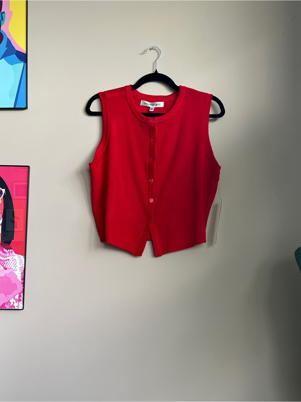 NWT Madden Girl Red Sleeveless Button Front Sweater Vest Size Large